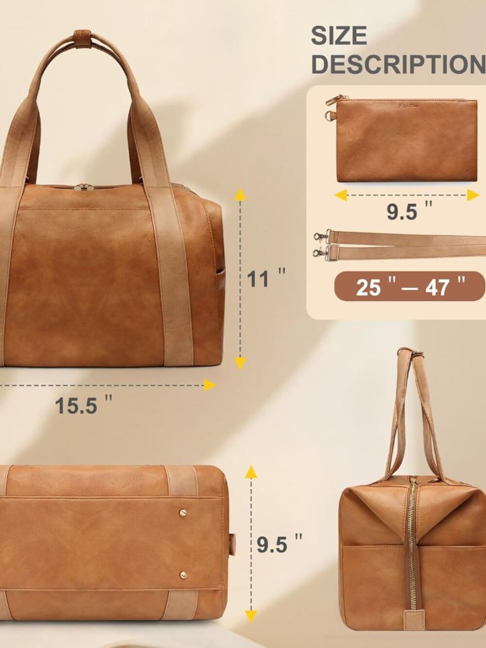 NWOT Huge Miss Fong Vegan Leather Diaper Bag Weekender Tote Bag in Cognac - Picture 3 of 12
